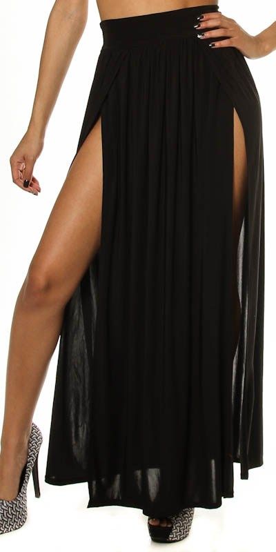 Women High Waist Double Thigh High Slit Maxi Skirt Long Full Length Sexy S M L Ebay 9858